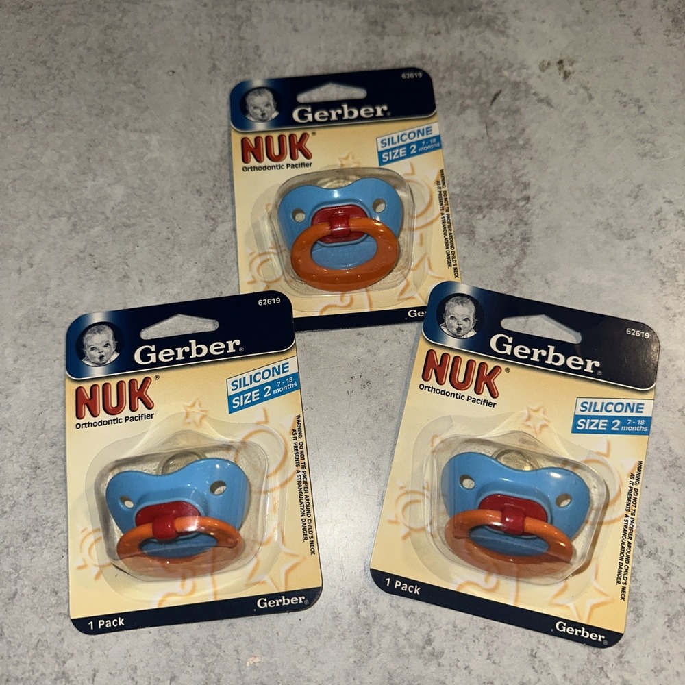 3 Lot Vintage 2005 Gerber NUK Orthodontic Silicone Pacifier Size 2 NOS Blue